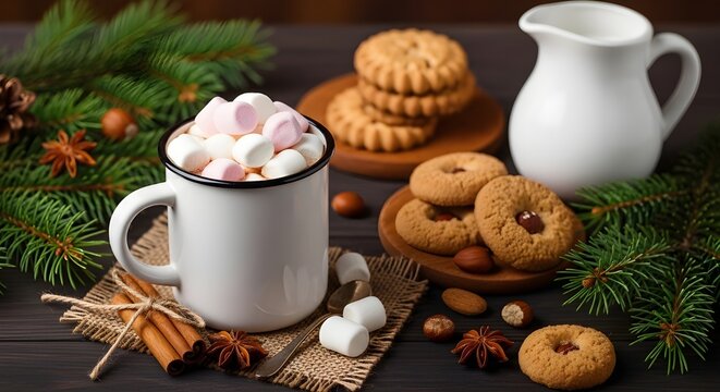 Bebida c&aacute;lida de invierno con malvaviscos y galletas Graham