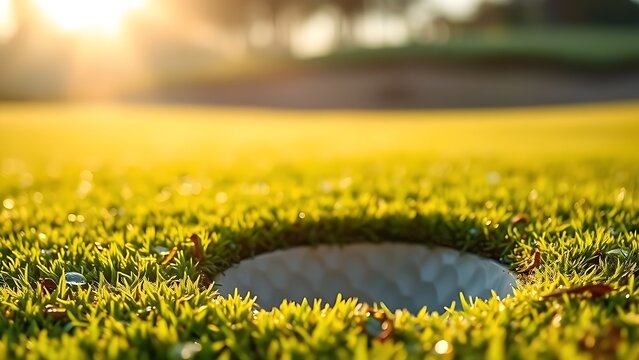 divot. Morning dew on a repaired divot on a golf course green. product launch decks, UI/UX mockups, data dashboards, designed for product launches and innovation pitches, used by devops engineers.