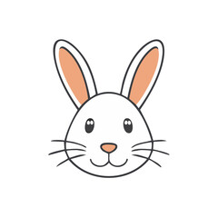 Obraz premium Cute cartoon white rabbit face with pink ears and whiskers, simple illustration