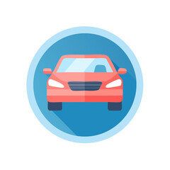 Obraz premium Red Sedan Car Icon with Shadow Effect in a Blue Circle