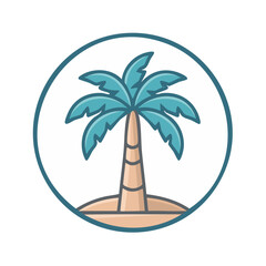 Obraz premium Stylized palm tree icon on a sandy island within a circle