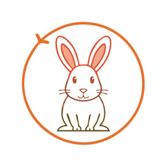 Obraz premium Cartoon rabbit illustration within a circular arrow for animal testing alternative symbol