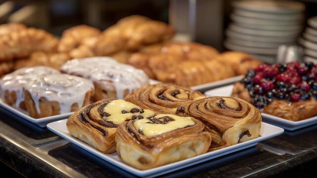 Local flavor in a corner bakery display, simple pastries, familiar recipes, understated presentation