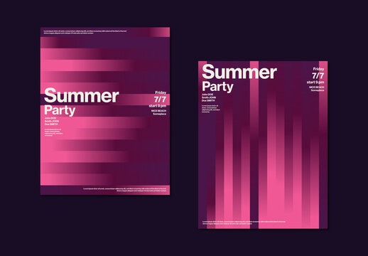 Summer Party Poster Template with Futuristic Techno Gradient Stripes
