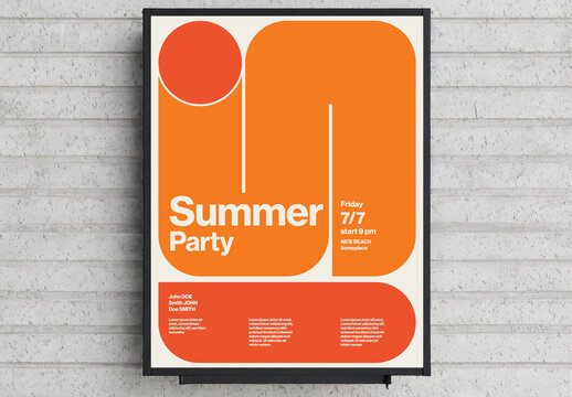 Retro Bauhaus Minimalist Summer Party Poster with Abstract Geometric Sun