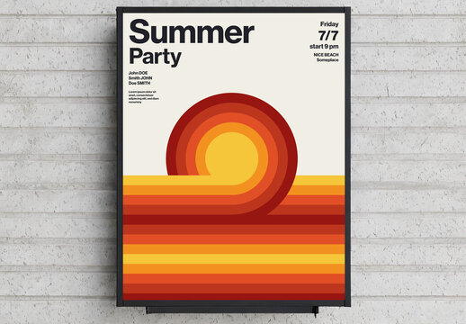 Summer Party Template Bauhaus Style with Retro Stripe Pattern