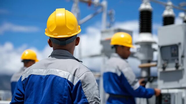 Routine inspections and scheduled service activities foundation, team performing preventive maintenance on mechanical equipment outdoors, clear skies and organized site, extending