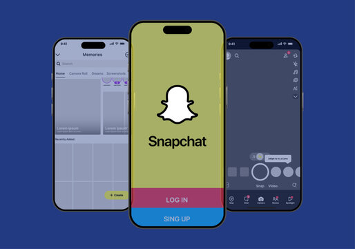 Snapchat app. Screen Intrace Mockup. Snapchat mockup. Snapchat mockup template frame with iPhone 16 pro Max mock up design.