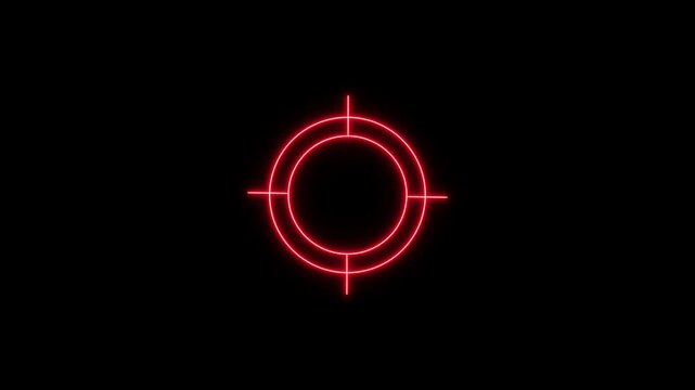 Neon glowing light target icon animation with blue color. target and arrow icon. Military training , Military target icon animation .