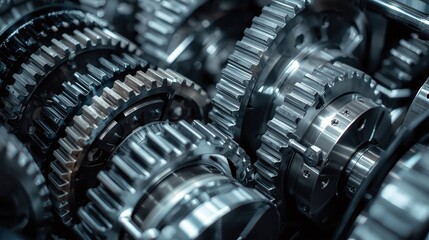 Fototapeta premium Macro Shot of Intricately Interconnected Metallic Gears