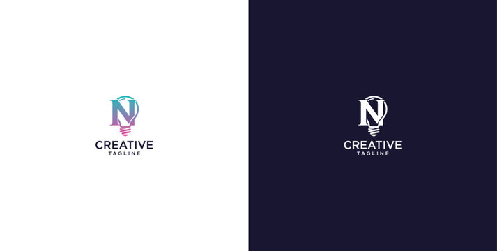 smart bulb logo icon. bulb logo technology. initial logo design N