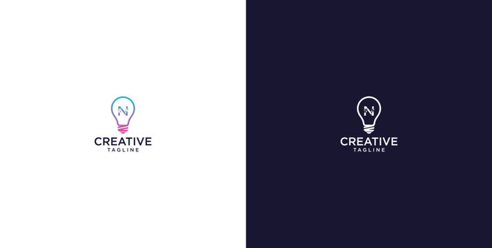 smart bulb logo icon. bulb logo technology. initial logo design N
