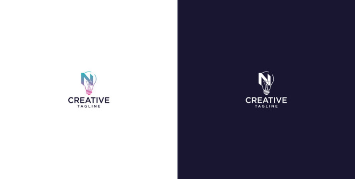 smart bulb logo icon. bulb logo technology. initial logo design N