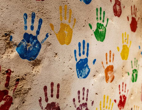 Kinderh&auml;nde an einer Wand