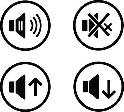 Set of four black and white vector interface icons representing various volume control functions Vector