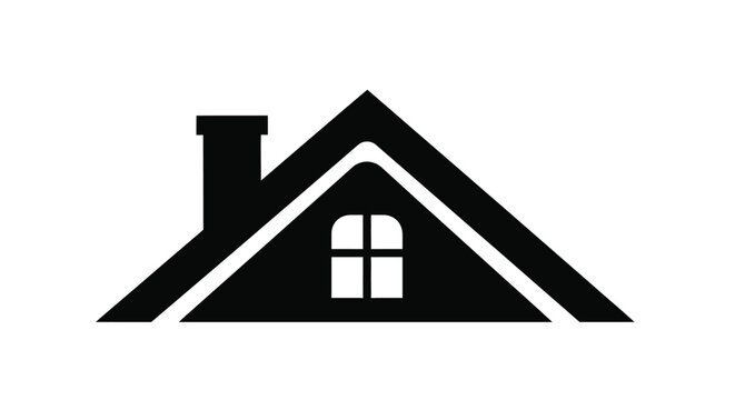 Simple house roof design with a chimney stark black silhouette