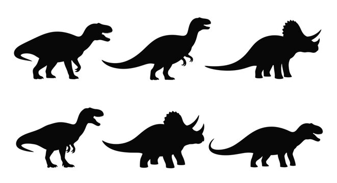 Dinosaur silhouettes including a tyrannosaurus rex and triceratops silhouette