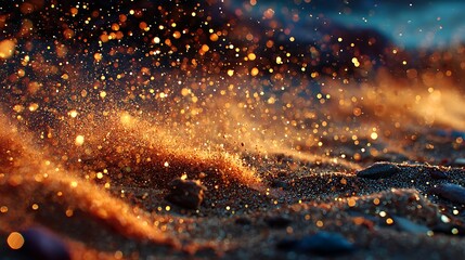 Naklejka premium Soft focus macro golden dust motes floating in warm morning sunlight dreamy particle bokeh images