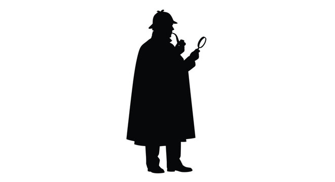 Detective examining with magnifying glass classic character depiction silhouette