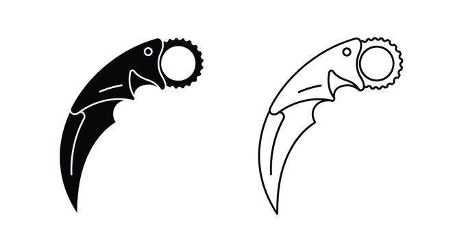 Two depictions of a karambit knife one dark one light silhouette