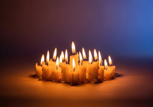 Lit candles arranged for a cozy holiday celebration, showing warmth and relaxation, perfect for a peaceful vacation moment, decoration, night, vacation