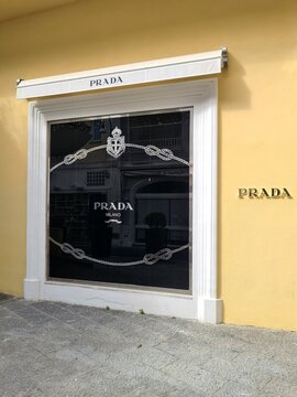 Capri, Italy - 7. March 2026: Prada luxury brand store in Capri island, Italy