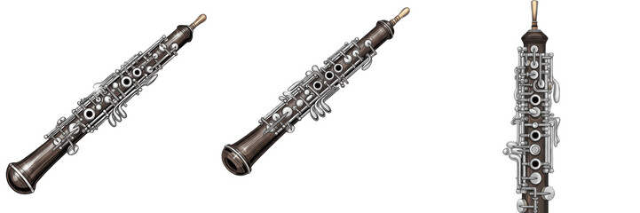 Obraz premium Oboe Set Illustration Isolated on White Background, Classical Woodwind Musical Instruments Collection