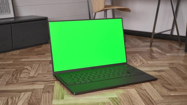 Laptop Mockup Green Screen Footage 3D Render Modern Interior