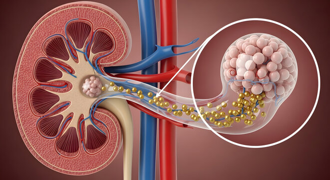 Human Kidney Cross Section Showing Glomerulus Filtration Process