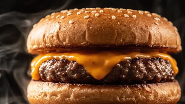 A juicy double cheeseburger with melted cheese on a toasted bun