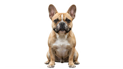 Obraz premium A tan and white french bulldog sitting against a black background