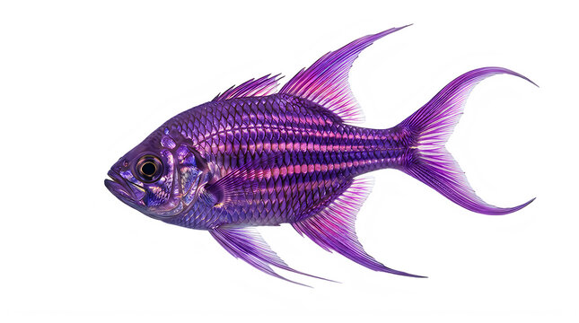 Vibrant purple fish with distinctive fins and striped pattern