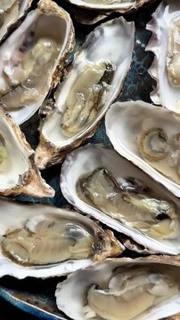 Fresh opened oysters on the dish 