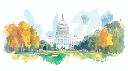 Washington D.C.. Washington D.C. hand drawn watercolor illustration