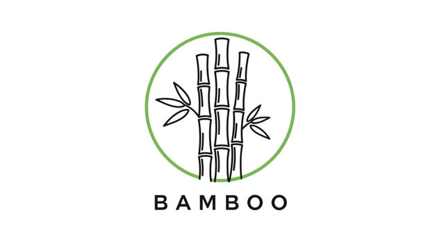 Minimalist bamboo logo design featuring three bamboo stalks and green leaves inside a circle on a clean white background for wellness and spa brands.