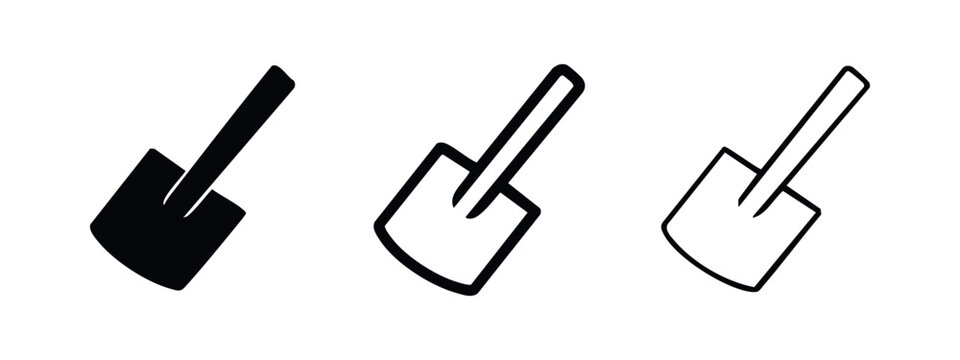 Tilted square head shovel icon set