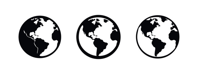 Obraz premium World Map and Global Earth Continents Icon Set
