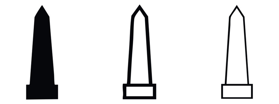 Obelisk with Base Icon Set. Monumental Column Vector Symbols in Solid, Bold, and Thin Outline Styles.