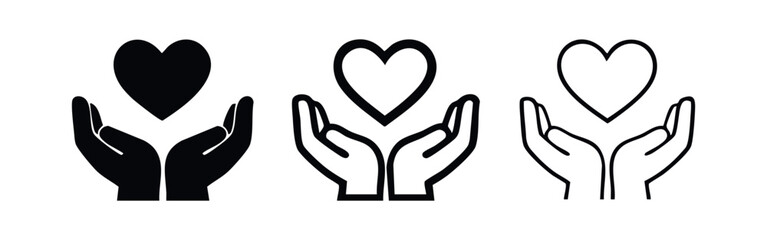 Obraz premium Hands Holding Heart Icon Set. Symbols of charity, care, and support in solid and outline variations.