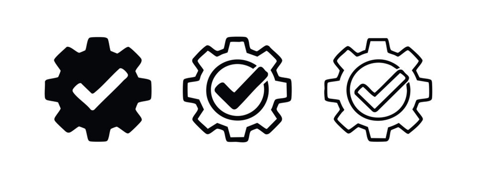 Settings and success icon set with gear and checkmark