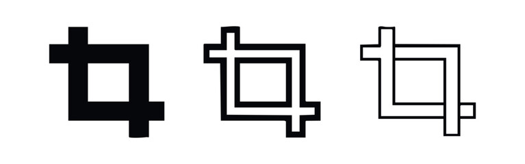 Fototapeta premium Crop tool icon set, black and white vector illustration for image editing, photo applications, and graphic design.