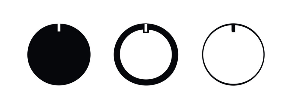 Circular control dial or knob icon set with indicator