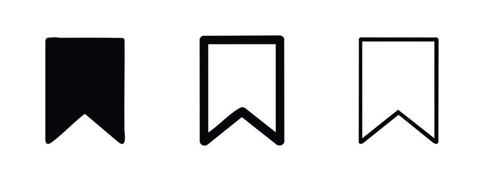 Bookmark and save icon set in different styles. Web UI graphic elements for favorite and mark functions.