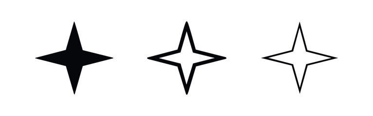 Obraz premium Four Pointed Star Icons. Simple sparkle symbol set, perfect for decorative or rating UI elements.