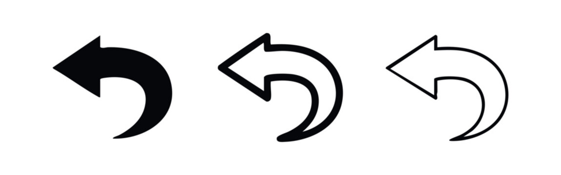 Back and undo arrow icon set. Return and previous action symbols in various styles.