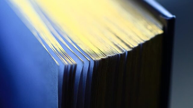 A close-up view of a book lying on a table, with the cover and pages visible