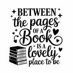 Obraz premium A monochrome design with a quote about the joy of reading. Decorative elements like stars and hearts embellish the text.