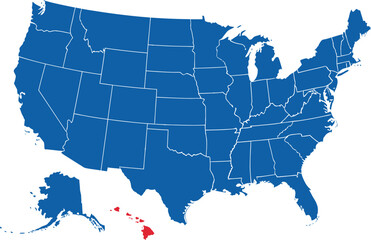 Fototapeta premium USA Map with Hawaii Highlighted in Red - Vector Illustration