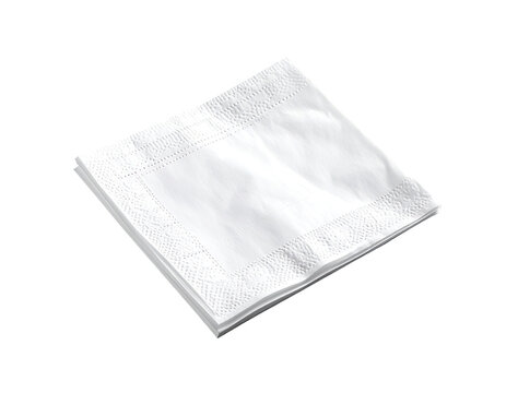A clean, white, folded cloth napkin with a decorative border rests on a plain background
