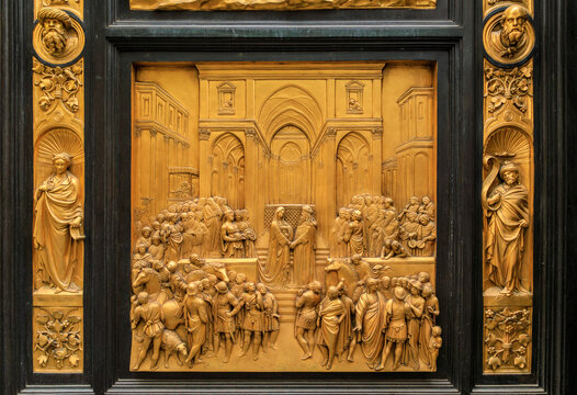 Biblical scenes of Ghiberti Gates of Paradise at the Baptistery, Florence, Italy